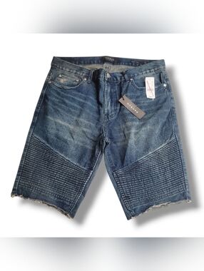 PACSUN Men's Washed Blue Denim Moto Shorts